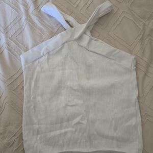 White Ribbed Halter Tank Top